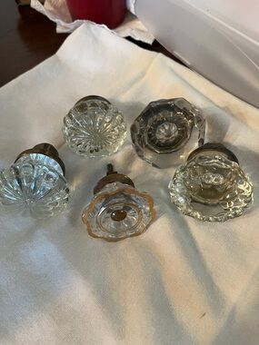 Vintage Glass Door Knobs Set - Clear Crystal Style (6)